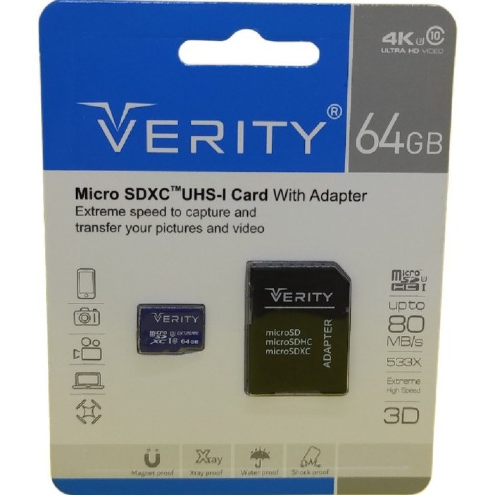 کارت حافظه وریتی مدل 533X کلاس 10 استاندارد UHS-I U3 سرعت 80MBps ظرفیت 64G